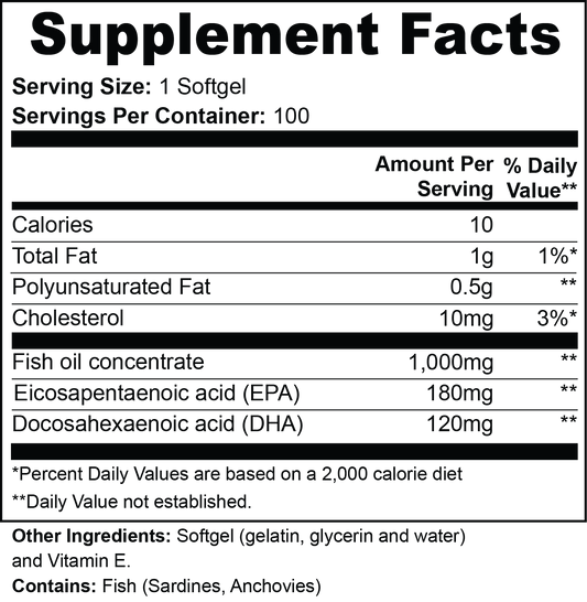 Apeish LAB Omega-3 Fish Oil – EPA 180 mg / DHA 120 mg – Heart, Brain & Wellness Support – 100 Softgels