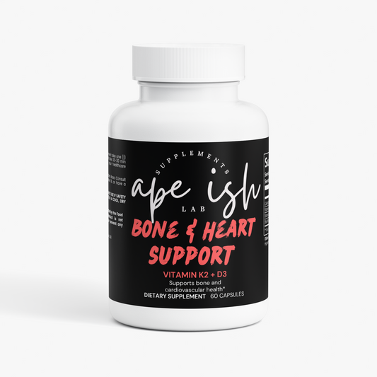 Apeish LAB Chimp Bone & Heart Support – Calcium + Vitamin D3 & K2 (MK-7) – Bone Strength & Cardiovascular Support – 60 Capsules