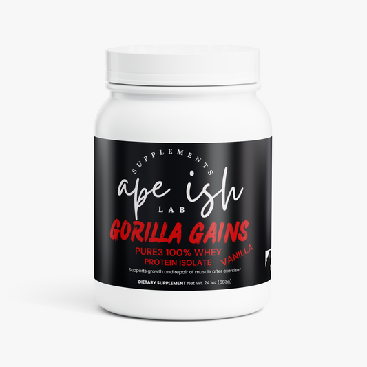 Apeish LAB Gorilla Gains Whey Protein Isolate – Premium Protein for Muscle Recovery & Strength – Vanilla Flavor – 1.61 lb