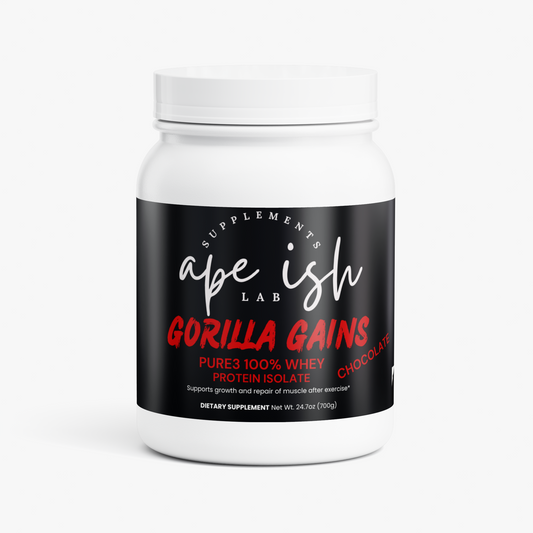 Apeish LAB Gorilla Gains Whey Protein Isolate – Premium Protein for Muscle Recovery & Strength – Chocolate Flavor – 1.61 lb
