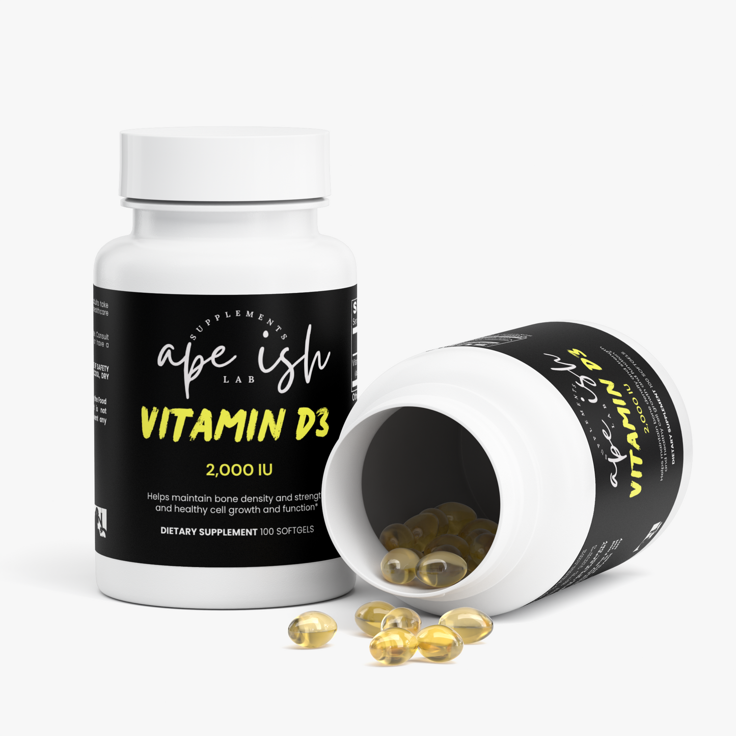 Apeish LAB Vitamin D3 2,000 IU – Bone, Immune & Muscle Support – Daily Wellness Supplement – 100 Softgels