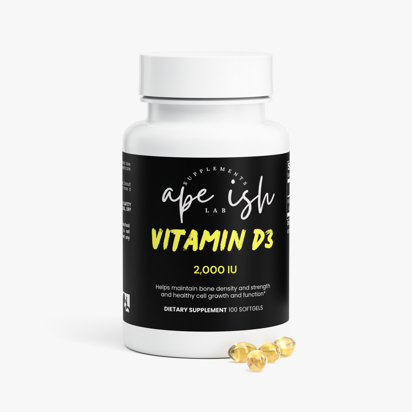 Apeish LAB Vitamin D3 2,000 IU – Bone, Immune & Muscle Support – Daily Wellness Supplement – 100 Softgels