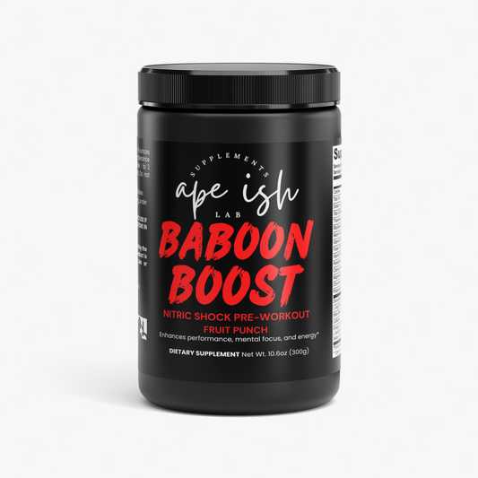 Apeish LAB Baboon Boost Nitric Shock – Pre-Workout Powder for Energy, Strength & Focus – Nitric Oxide & Performance Formula – Fruit Punch – 300g