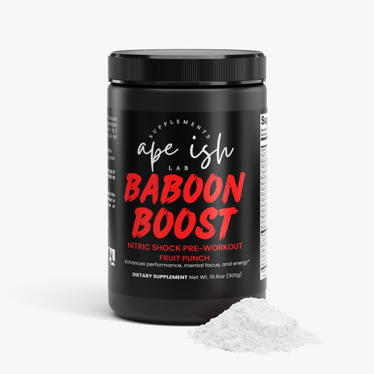 Apeish LAB Baboon Boost Nitric Shock – Pre-Workout Powder for Energy, Strength & Focus – Nitric Oxide & Performance Formula – Fruit Punch – 300g