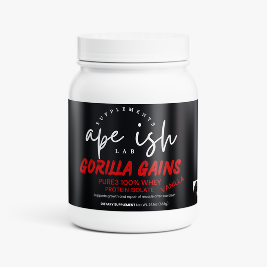 Apeish LAB Gorilla Gains Whey Protein Isolate – Premium Protein for Muscle Recovery & Strength – Vanilla Flavor – 1.61 lb