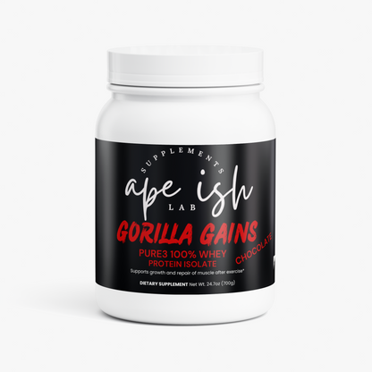 Apeish LAB Gorilla Gains Whey Protein Isolate – Premium Protein for Muscle Recovery & Strength – Chocolate Flavor – 1.61 lb