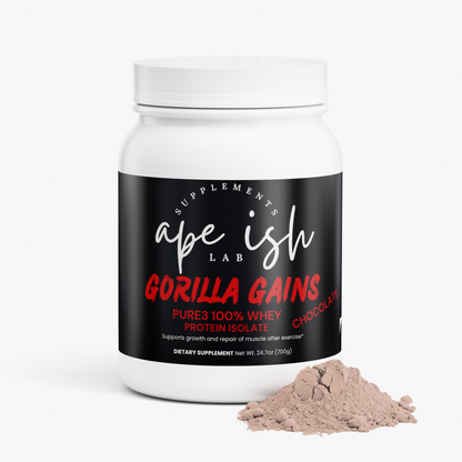 Apeish LAB Gorilla Gains Whey Protein Isolate – Premium Protein for Muscle Recovery & Strength – Chocolate Flavor – 1.61 lb