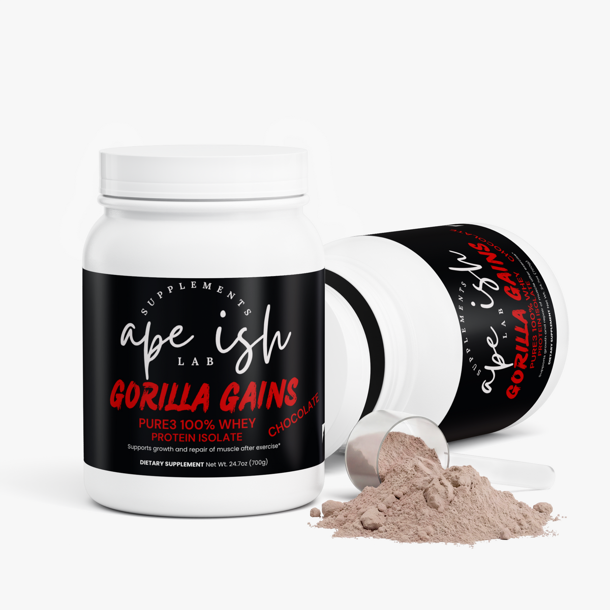 Apeish LAB Gorilla Gains Whey Protein Isolate – Premium Protein for Muscle Recovery & Strength – Chocolate Flavor – 1.61 lb