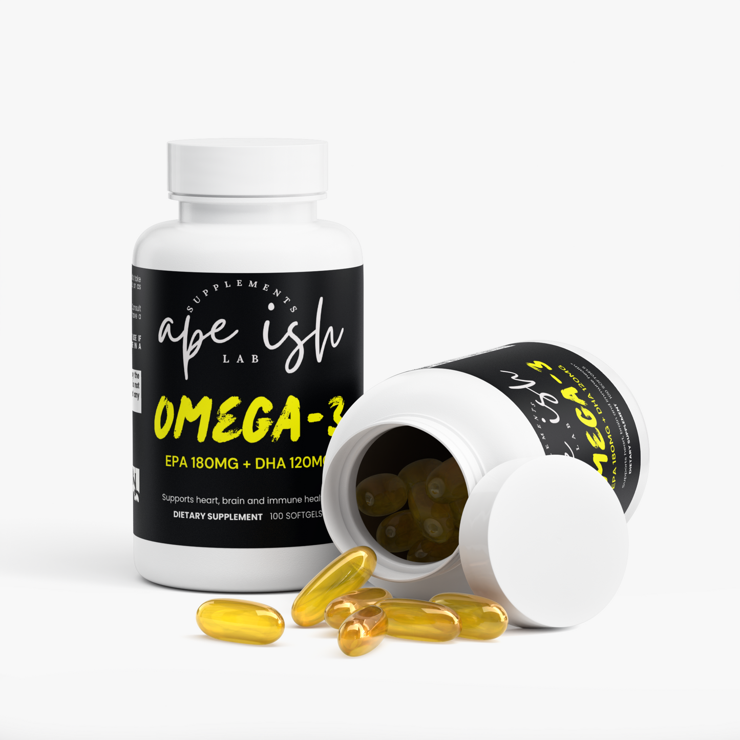 Apeish LAB Omega-3 Fish Oil – EPA 180 mg / DHA 120 mg – Heart, Brain & Wellness Support – 100 Softgels