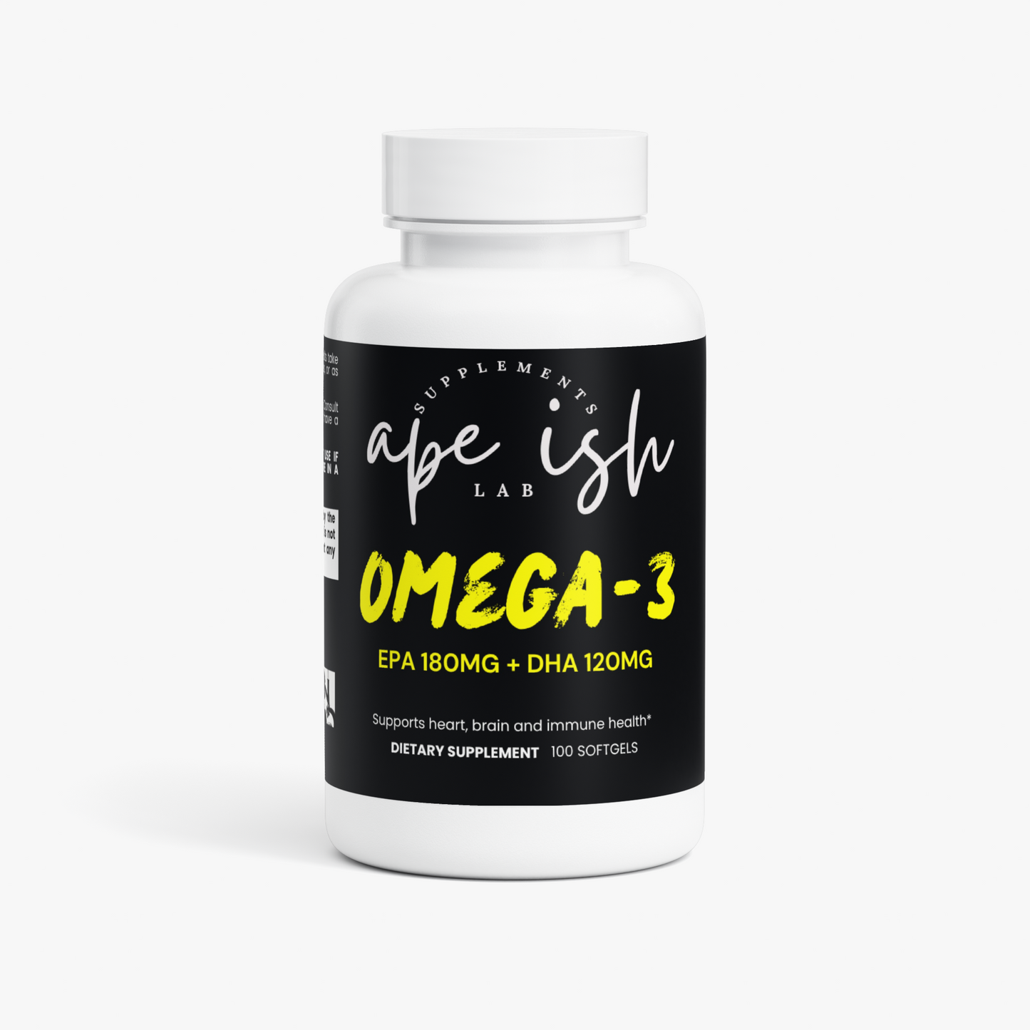 Apeish LAB Omega-3 Fish Oil – EPA 180 mg / DHA 120 mg – Heart, Brain & Wellness Support – 100 Softgels