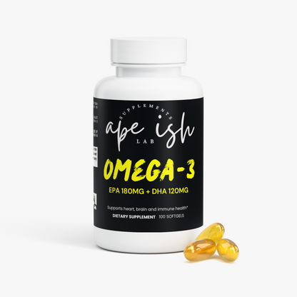 Apeish LAB Omega-3 Fish Oil – EPA 180 mg / DHA 120 mg – Heart, Brain & Wellness Support – 100 Softgels