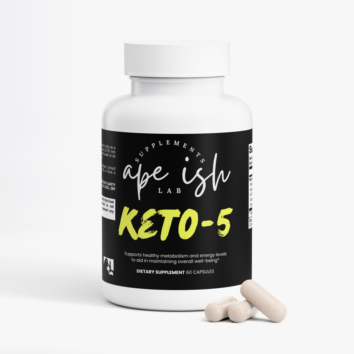 Apeish LAB Keto-5 – Ketosis & Fat Metabolism Support – Raspberry Ketone, Green Tea & Garcinia – 60 Capsules