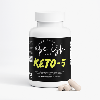 Apeish LAB Keto-5 – Ketosis & Fat Metabolism Support – Raspberry Ketone, Green Tea & Garcinia – 60 Capsules