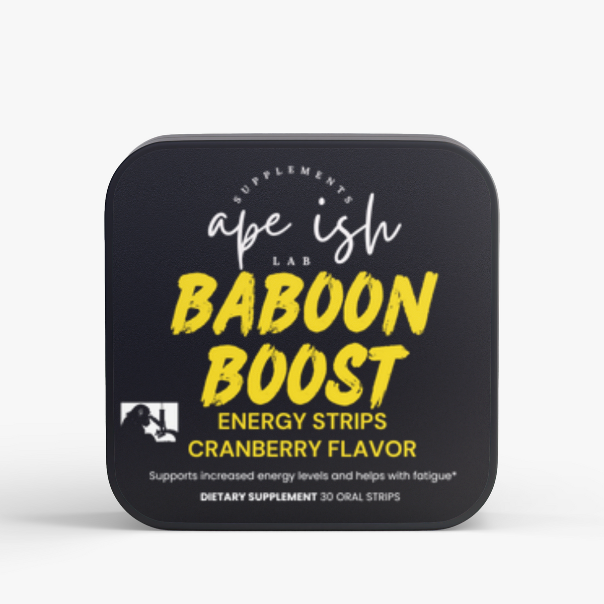Apeish LAB Baboon Boost Energy Strips – Fast Dissolving Energy & Focus – L-Theanine + Green Tea Caffeine – Cranberry Flavor – 30 Strips