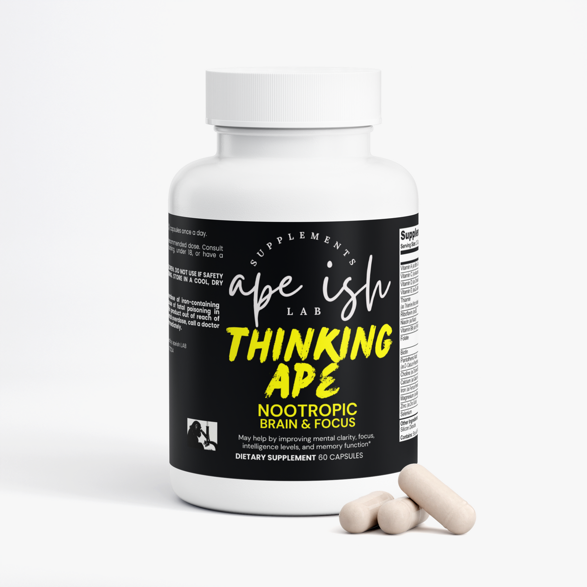 Apeish LAB Thinking Ape Nootropic – Brain, Focus & Mental Clarity Support – Cognitive Performance Formula – 60 Capsules