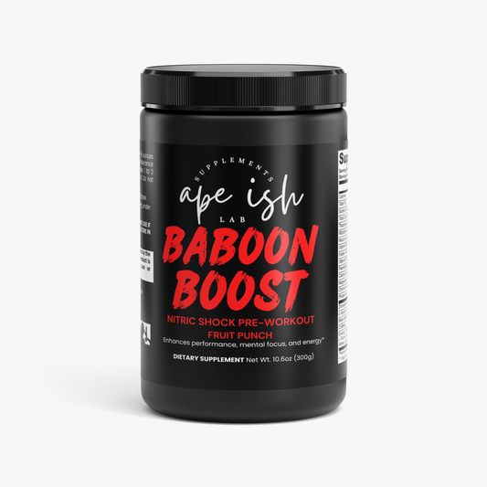 Apeish LAB Baboon Boost Nitric Shock – Pre-Workout Powder for Energy, Strength & Focus – Nitric Oxide & Performance Formula – Fruit Punch – 300g