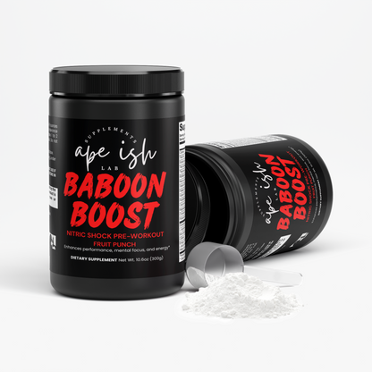 Apeish LAB Baboon Boost Nitric Shock – Pre-Workout Powder for Energy, Strength & Focus – Nitric Oxide & Performance Formula – Fruit Punch – 300g