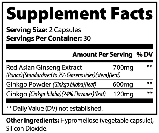 Apeish LAB Ginkgo Biloba + Ginseng – Brain Support, Focus & Natural Energy – 60 Capsules