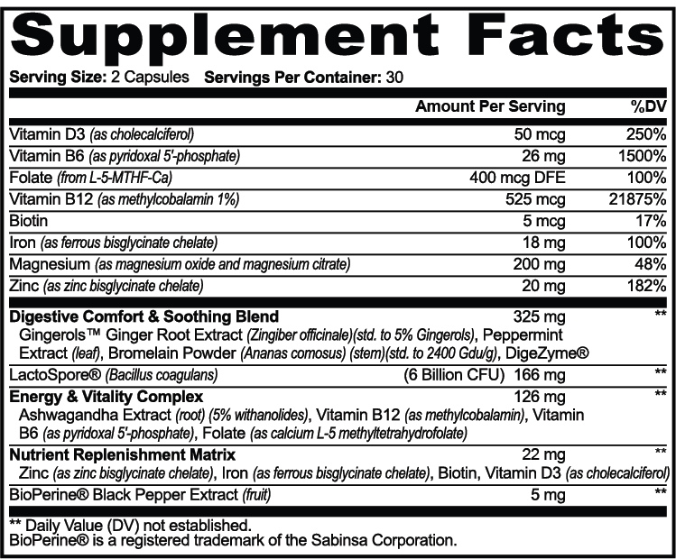Apeish LAB GLP-1 Support – Digestive Health, Nutrient Absorption & Metabolism Support – Probiotics, Digestive Enzymes, Ginger & Magnesium – 60 Capsules